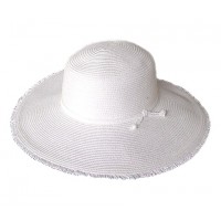 Wide Brim Braded Paper Straw Hats – 12 PCS w/ Frill - White - HT-ST255WT